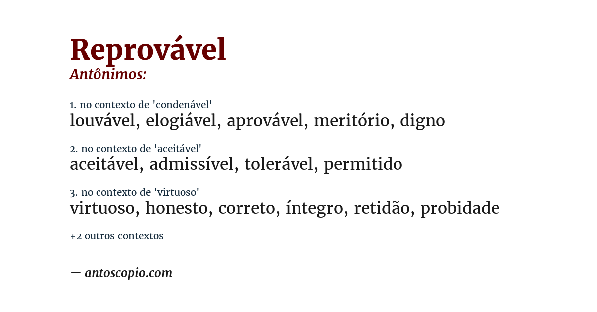 Antônimo de reprovável