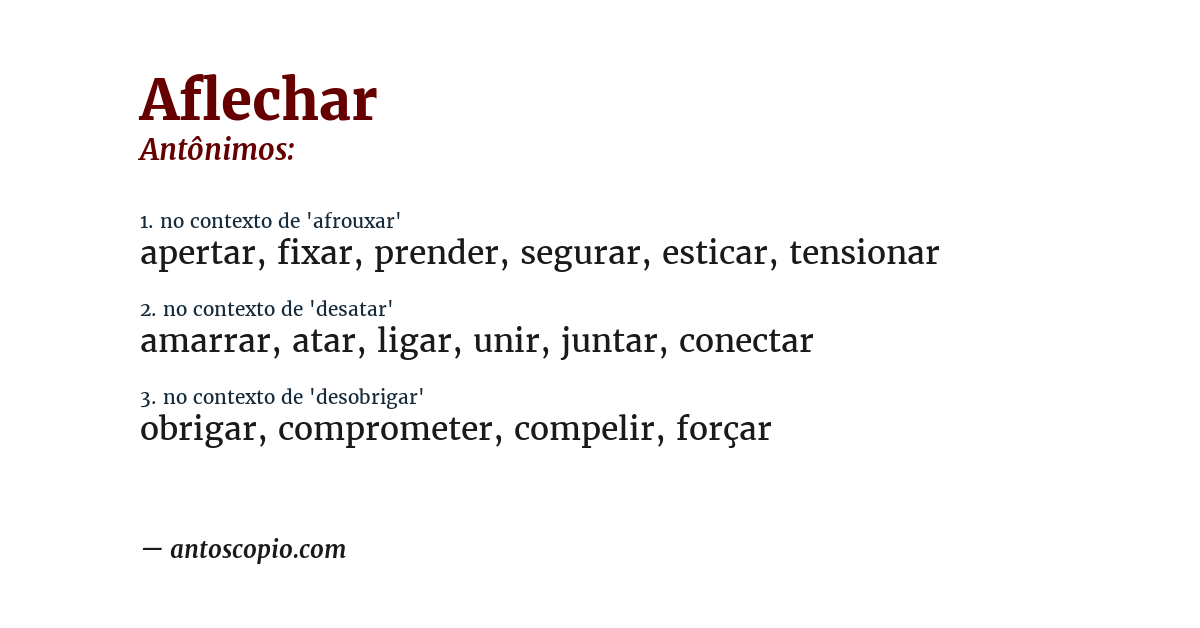 Antônimo de aflechar