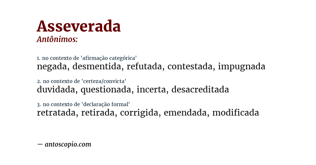 Antônimo de asseverada