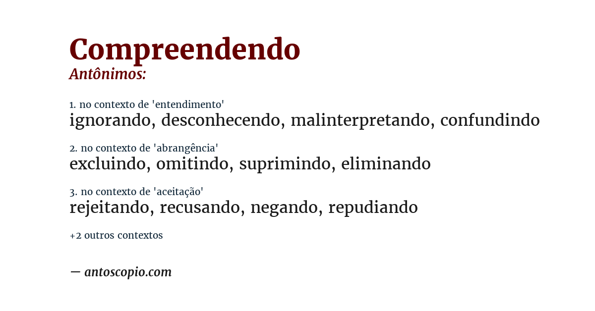 Antônimo de compreendendo