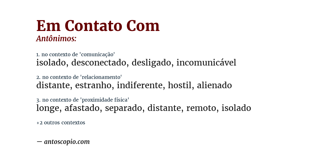 Antônimo de em contato com