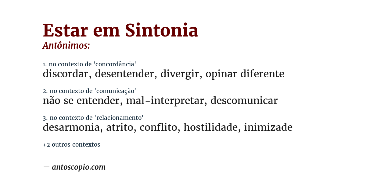Antônimo de estar em sintonia