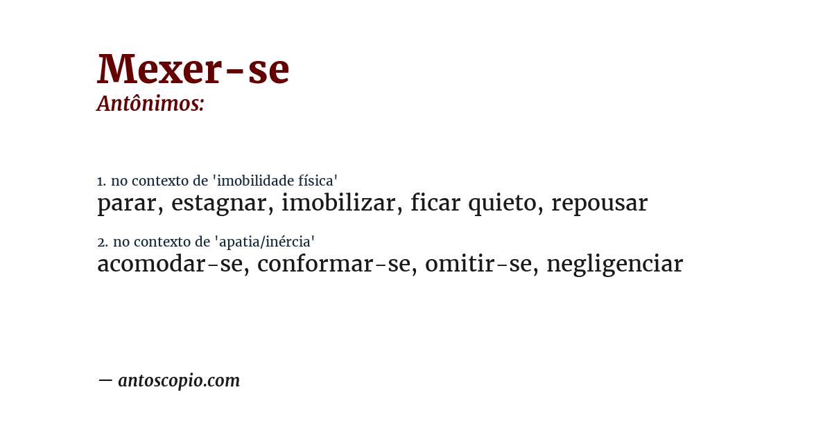 Antônimo de mexer-se