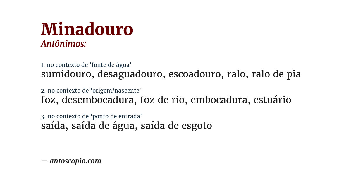 Antônimo de minadouro