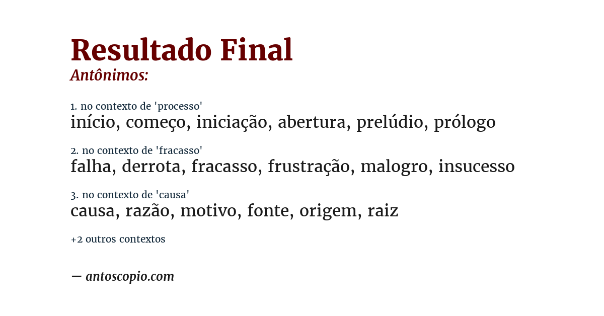 Antônimo de resultado final
