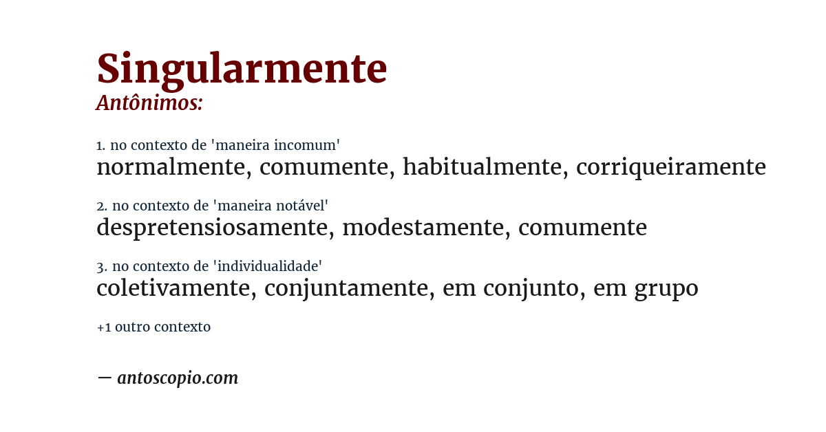 Antônimo de singularmente