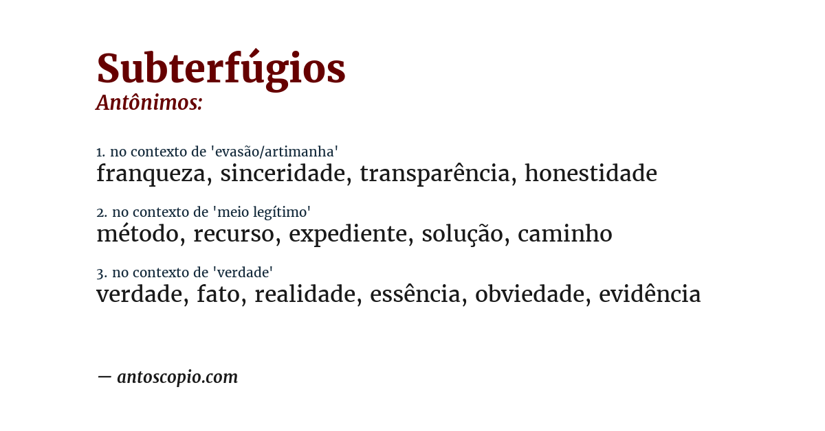 Antônimo de subterfúgios