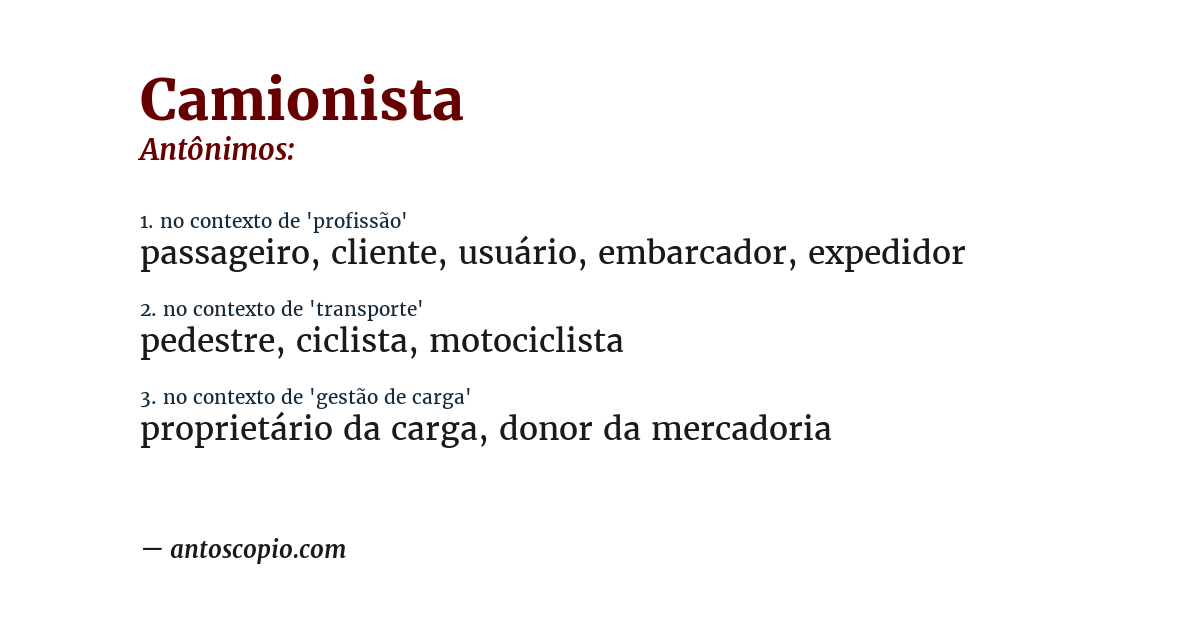 Antônimo de camionista