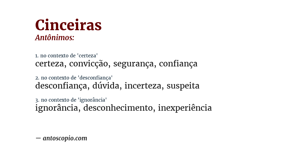 Antônimo de cinceiras