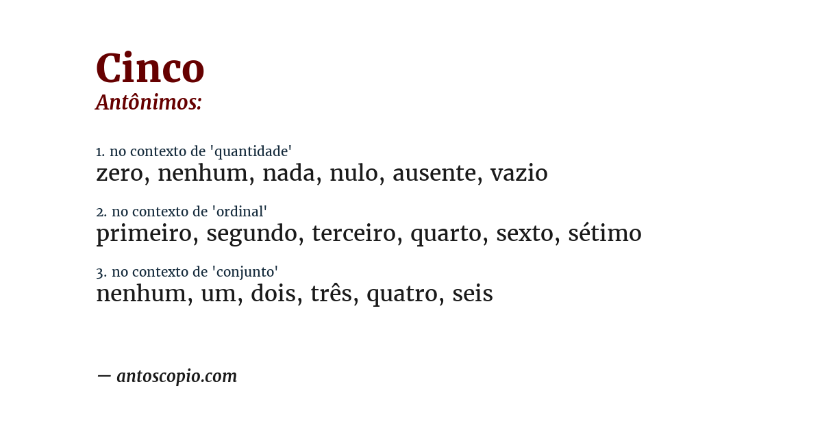 Antônimo de cinco