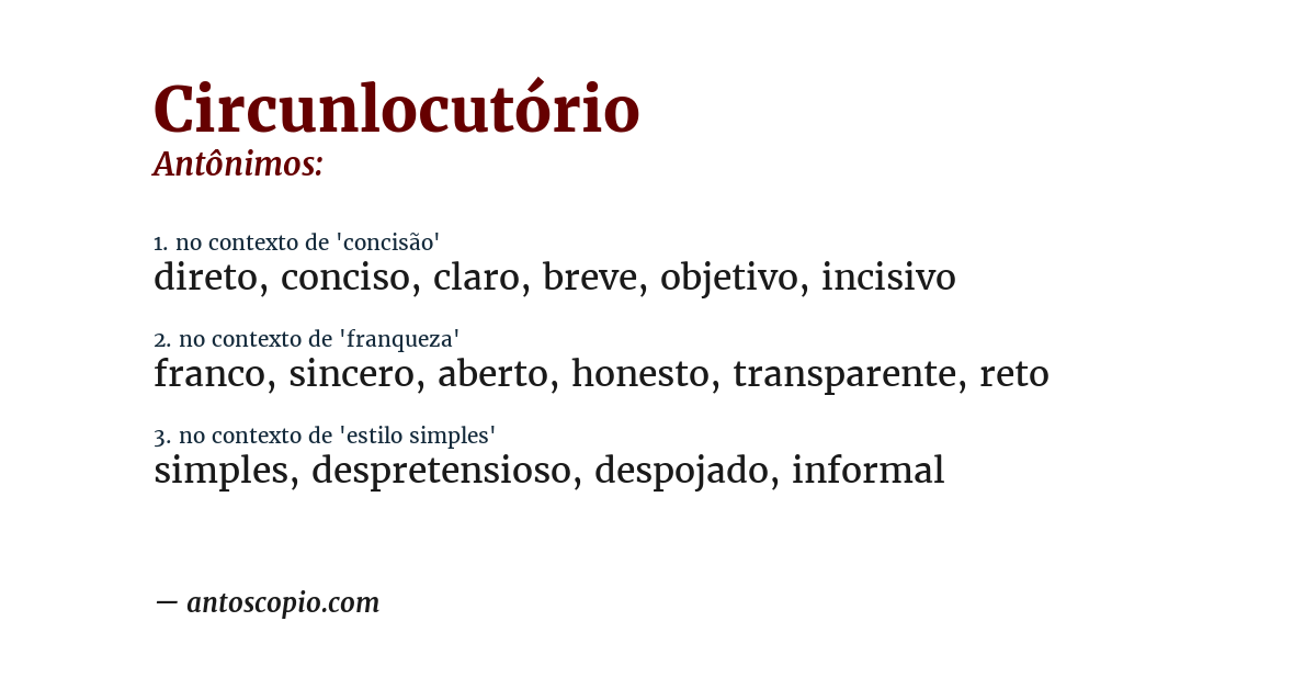 Antônimo de circunlocutório