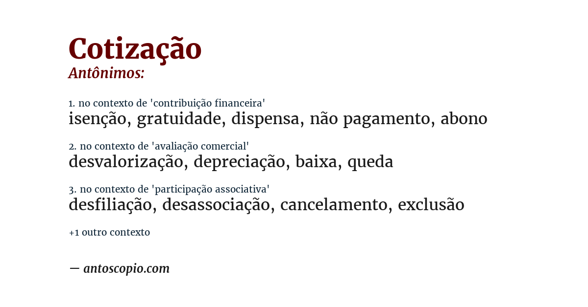 Antônimo de cotização