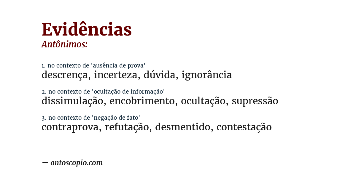 Antônimo de evidências