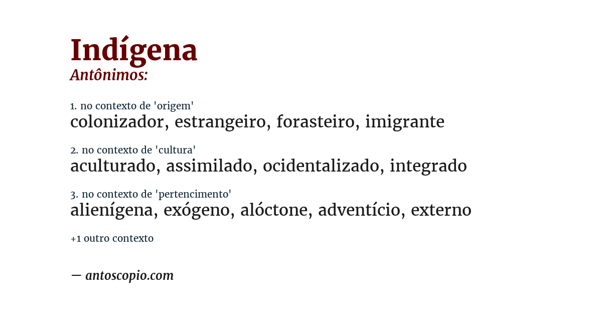 Antônimo de indígena