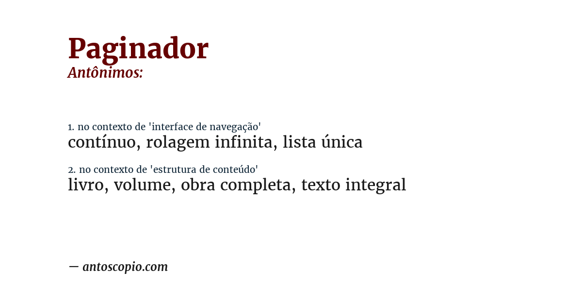 Antônimo de paginador