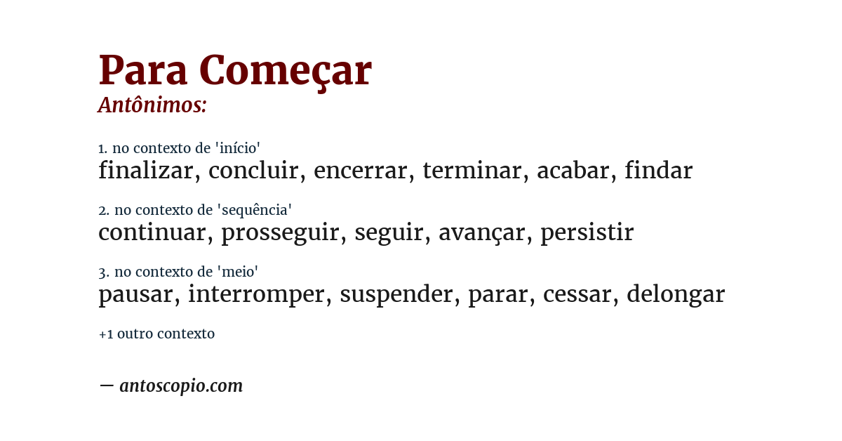 Antônimo de para começar