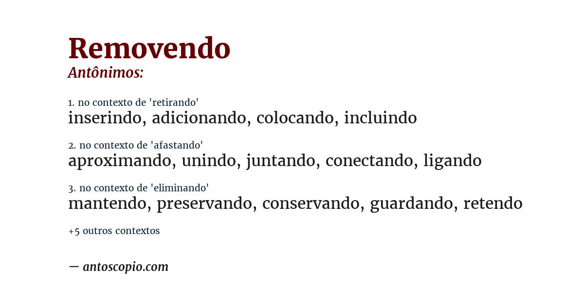 Antônimo de removendo