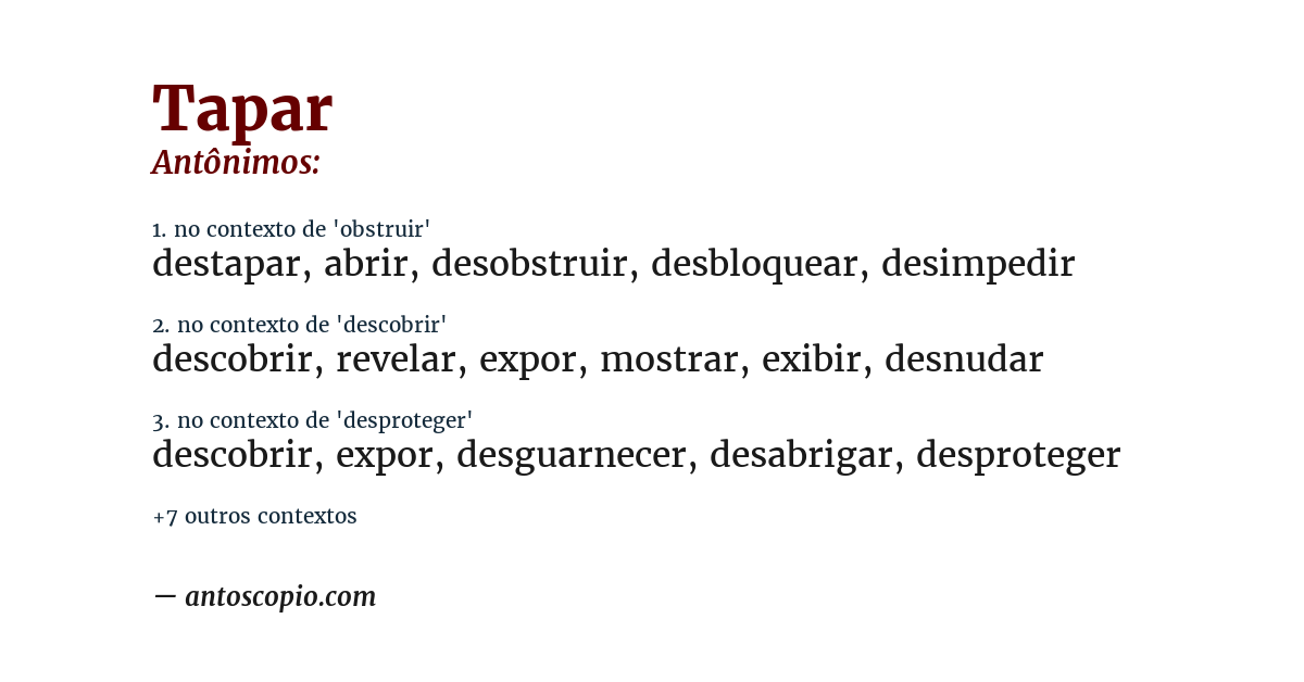 Antônimo de tapar