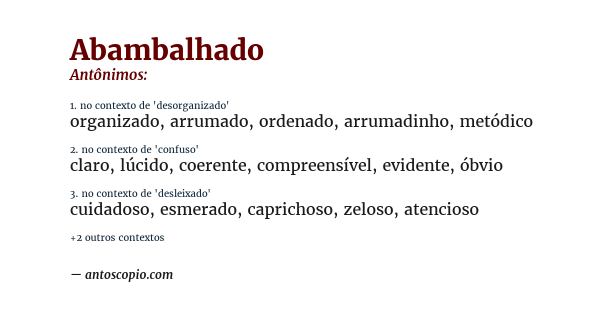 Antônimo de abambalhado