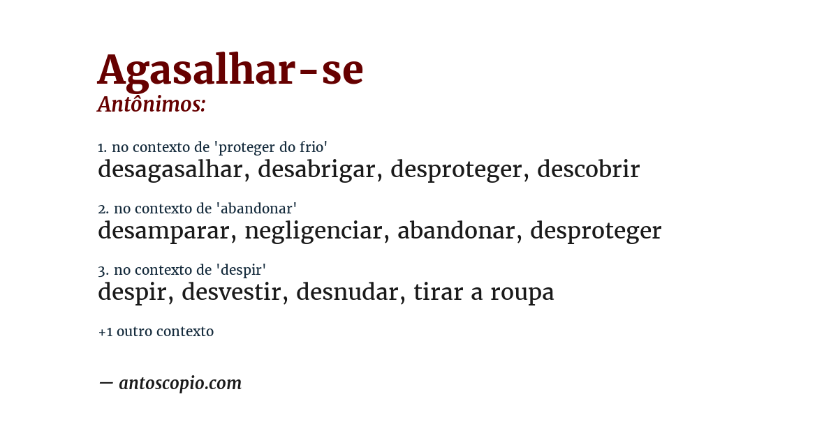 Antônimo de agasalhar-se