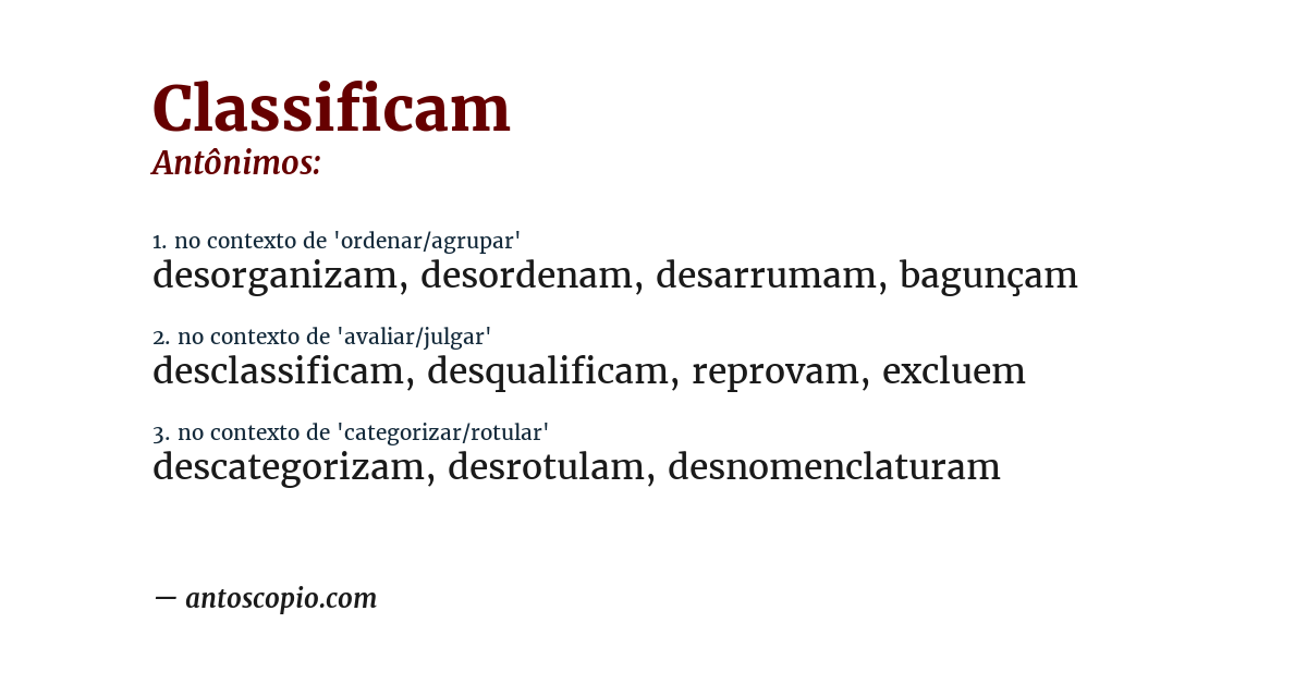 Antônimo de classificam