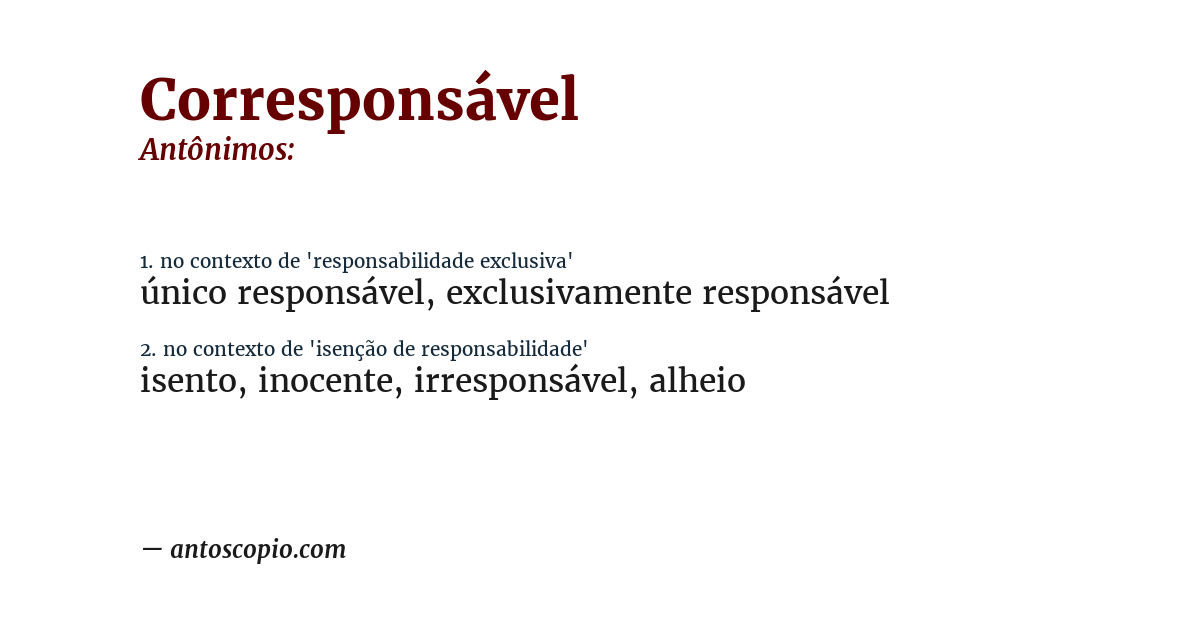 Antônimo de corresponsável