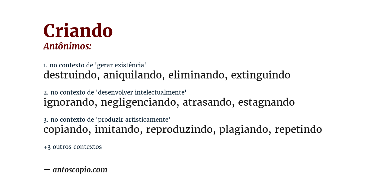 Antônimo de criando