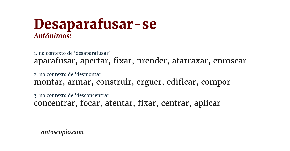 Antônimo de desaparafusar-se