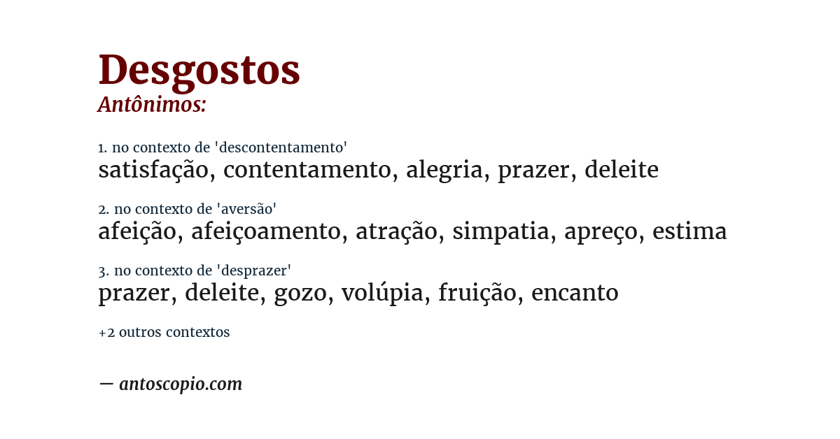 Antônimo de desgostos