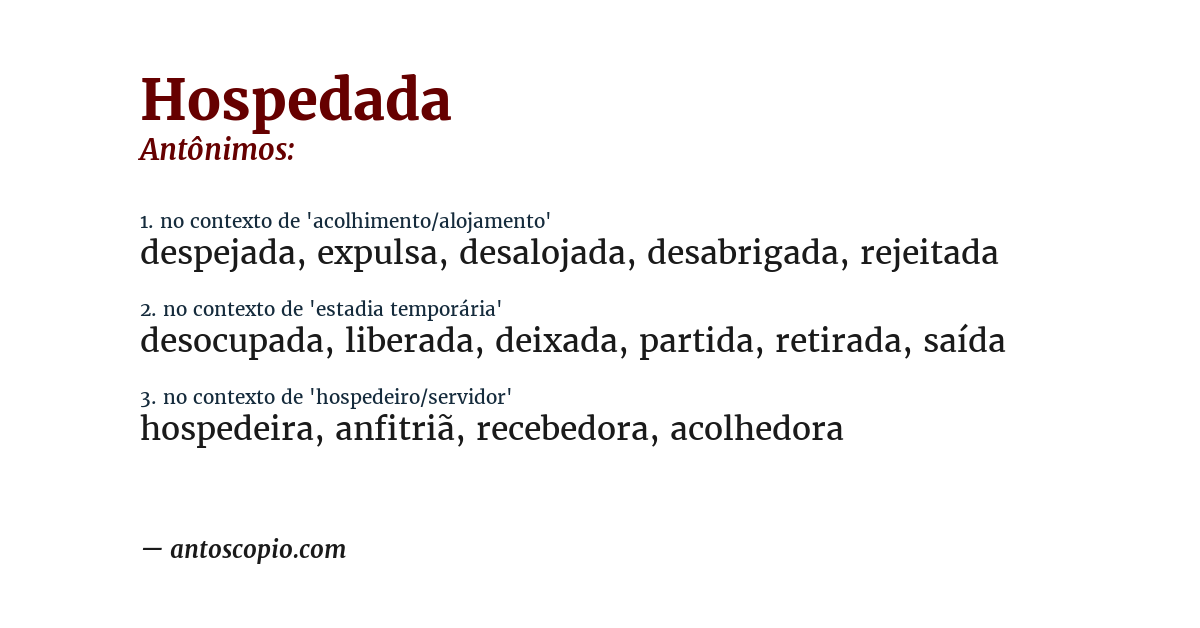 Antônimo de hospedada