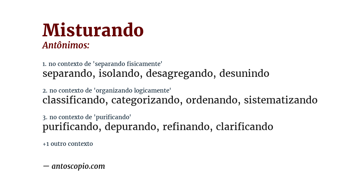 Antônimo de misturando