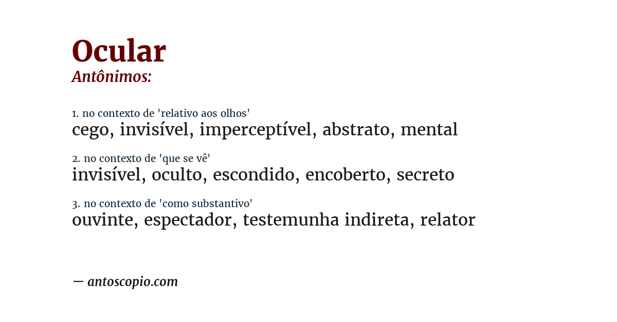 Antônimo de ocular