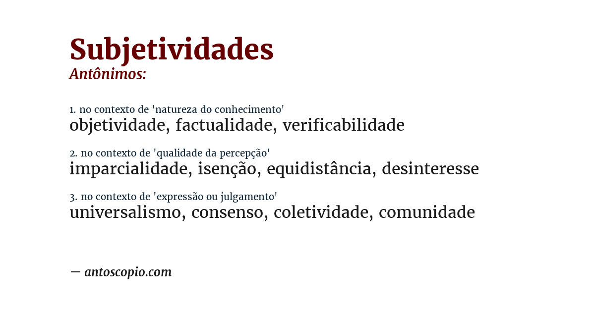Antônimo de subjetividades