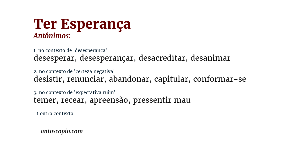 Antônimo de ter esperança